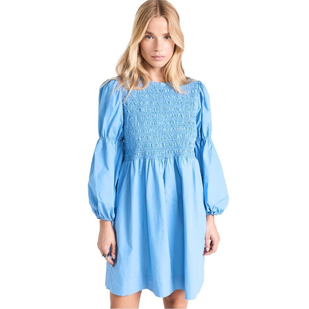 NWT In The Beginning Long Sleeve Smocked Mini Dress Blue L